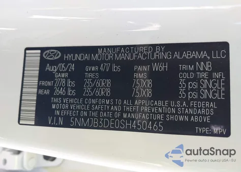 2025 Hyundai Tucson Sel z USA, uszkodzony, nr VIN 5NMJB3DE0SH450465